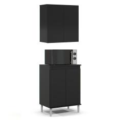 Armário De Cozinha Aéreo E Balcão Com Tampo Italy Preto - Ej Móveis