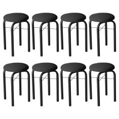 Kit 8 Banquetas Baixas Para Cozinha Em Aço Manu Sintético I01 Preto - Mpozenato