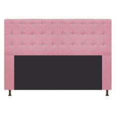Cabeceira Estofada Dama 195 cm King Size Com Strass Suede Rosa Bebê - 