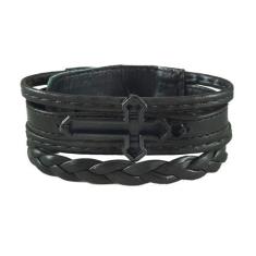Pulseira Preta  Cruz Couro - MTS