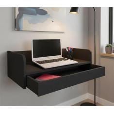 Escrivaninha Bancada Suspensa com Gaveta Mesa Notebook Preto - Formali
