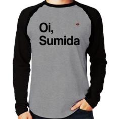 Camiseta Raglan Oi sumida Manga Longa - Foca na Moda, Cinza, Preto, G