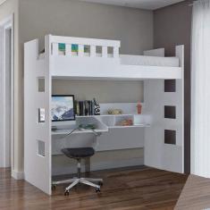 Cama Solteiro Alta com Escrivaninha e Grade de Proteção Foscarini Branco