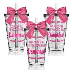 3 Copos Convite Twister com Laço Personalizados para Daminha