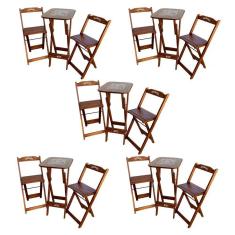 Kit 5 Conjuntos Bistrô Mesa Com 2 Banquetas Dobráveis De Madeira Personalizada Jack - Imbuia Marrom