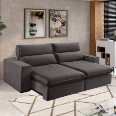 Sofá 4 Lugares 290cm Retrátil e Reclinável Free Veludo Cinza