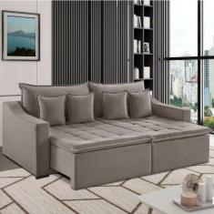 Sofá 4 Lugares 274cm Retrátil e Reclinável Amy Veludo Bege Marroml