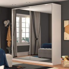 Guarda Roupa Solteiro 2 Portas com Espelho 3 Gavetas RC2006 Nova Mobile Branco