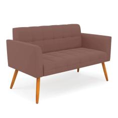 Sofá Namoradeira Elisa Veludo Pés Palito Castanho - D`rossi Cor Rose
