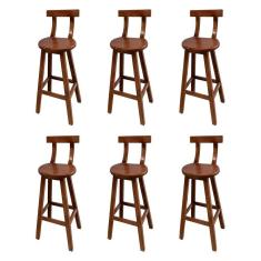 Kit 6 Banquetas Altas de Madeira Premium com Encosto Girafa Imbuia
