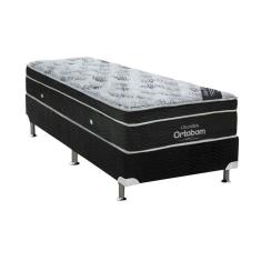 Cama Box Solteiro: Colchão Molas Bonnel Ortobom Nanolastic Exclusive Eucalipto + Base CRC Suede Black(88x188)