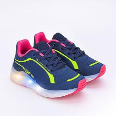 Tênis Infantil Led Kidy Light Fun Marinho Rosa
