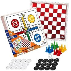 Jogo Infantil Tabuleiro de Dama e Ludo em Madeira Educativo