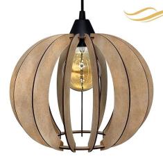 Luminária Lustre Pendente Madeira Sala Jantar Cozinha Balcão 15H Crú/F