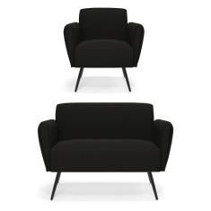 Sofá Namoradeira com Poltrona Pés Palito de Ferro Bruna Suede - D'Ross