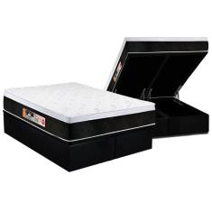 Conjunto Box Baú Queen: Colchão Espuma Castor D45 Black e White Air Euro Pillow + Base CRC Courano Black(158x198)
