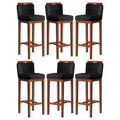 Kit 6 Banquetas Alta Estofada com Encosto 38x102 Cm Líbia Madeira Maci