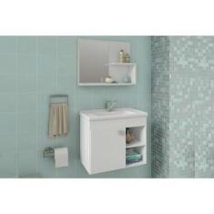 Balcão p/ Banheiro Suspenso Lótus Bia 1Pta e 2Nichos +Armário Espelhei