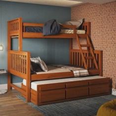 Treliche com Cama de Casal com 3 Gavetas Madeira Maciça