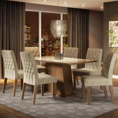 Sala de Jantar Rafaela Mesa Tampo de Vidro 6 Cadeiras Madesa