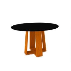 Mesa de Jantar Redonda com Tampo de Vidro Isabela Ipê e Preta 135 cm -