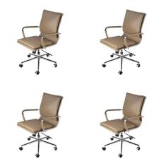 Kit 4 Cadeiras para Escritório Diretor Design Italiano Estofada em Sintético 3304 Or Design Caramelo