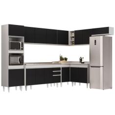 Armário De Cozinha Modulada De Canto 8 Peças Cp09 Balcão Com Pia Inox Branco-preto - Lumil