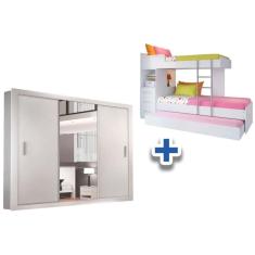 Colchão Pérola Polar (3Un) + Guarda Roupa Veneza Luxo + Treliche Plus Branco