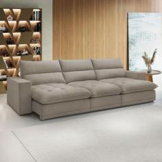 Sofá 4 Lugares Martinho Retrátil Veludo Bege Claro  - Celflex, Bege, M