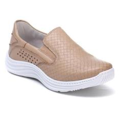 Tênis Feminino Casual Couro Slip On Conforto Dia a Dia-Feminino