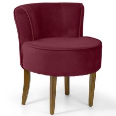 Poltrona Decorativa Sala de Estar Base de Madeira Ayla Veludo Marsala - Gran Belo