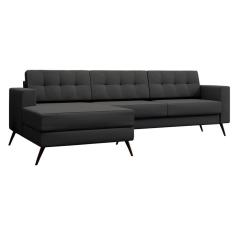 Sofá 3 Lugares Esquerdo Living com Chaise Pé Palito Linho Cotton