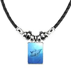 DIYthinker Colar Ocean Ray Skate Ciência Natureza Imagem Joias Torque Pingente de Corda de Couro