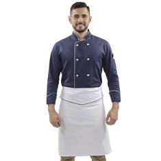 Kit Uniforme de Chef Dólmã Azul Blueberry Avental de Cintura Branco