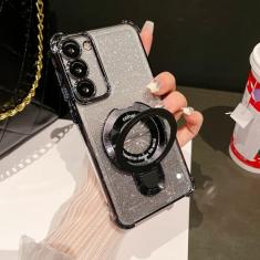 ZXDK Capa com suporte magnético com glitter para Samsung Galaxy S25 S24 S23 S22 Ultra S24 Plus compatível com Magsafe, com protetor de lente de câmera, capa transparente à prova de choque militar