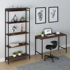 Conjunto Home Office 2 Peças Escrivaninha com Estante Active Yescasa Nogal