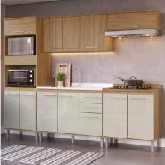 Cozinha Compacta 5 peças com 1 Paneleiro Torre Quente, 2 Balcões e 2 Armários Aéreos Gaia Decibal Marromlle/Cristalo