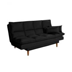 Sofá Cama Andorra 3 Lugares Império Reclinável Casal Pés Madeira Com Banqueta Suede Preto 381