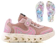 Tenis Infantil Casual Jogger Meninas Escolar Basico + Chinelo