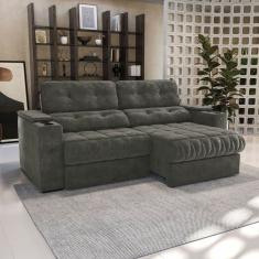 Sofá 260 cm com Porta Copos Retrátil e Reclinável Premier Cinza