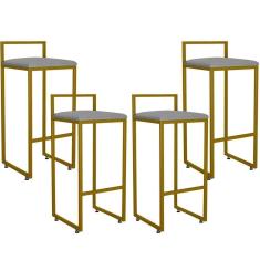Kit 04 Banquetas Alta Cozinha Hanna L02 Dourado Corano Cinza