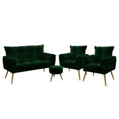 Namoradeira e 2 Poltronas Beta com Puff Solar Veludo Aradecor, Verde, 