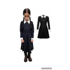 Fantasia de festa infantil com tema Halloween da Vandinha Addams - Din