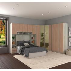 Guarda Roupa Casal Canto com Vidro Reflecta Legno Crema com Cumaru Pri
