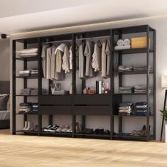 Guarda-Roupas Closet Modulado 270cm 4 Peças com 4 Gavetas e Cabideiros