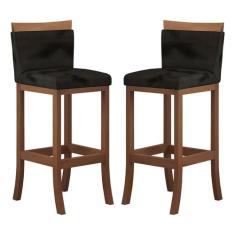 Kit 2 Banquetas Média Encosto Estofado 38x92 Cm Ilha Paris Madeira Mac