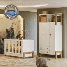 Quarto de Bebê Fantasia com Roupeiro 4375 e Berço 4300 Qmovi Branco Ac