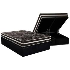 Conjunto Box Baú Queen: Colchão Espuma Paropas D28 - Master Ag80 Black Double Face 17 + Base Crc Suede Black (158x198)