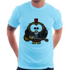 Camiseta Coruja Rock Guitarra - Foca na Moda, Azul bebê, P