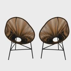 Kit 02 Poltrona Cadeira Acapulco Para Área Externa Jardim Marrom - Ahazzo Móveis